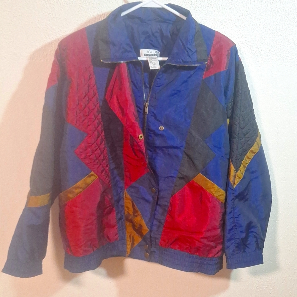 Lavon Vintage Colorblock Full Zip Windbreaker in Jewel Tones Ladies Petite PM